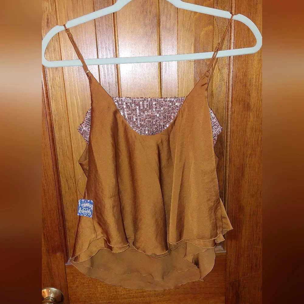 Free People Turn it On Sparkle Glitter Cami in Amber